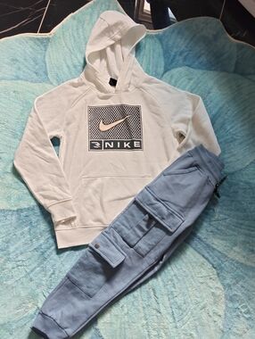 Nike Kids Hoodie and Light Blue Cargo Joggers Set